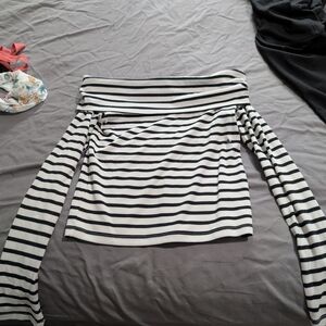 American Eagle Outfitters Black and White Off The Shoulder Top